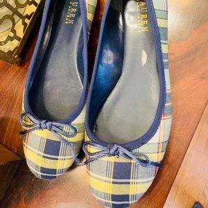 Ralph Lauren blue plaid cotton ballet flats 7.5 m
